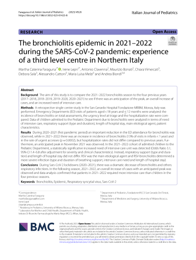 The bronchiolitis epidemic in 2021-2022 during the SARS-CoV-2 pandemic: experience of a third level centre in Northern Italy IT