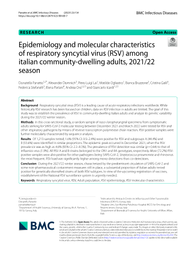 Epidemiology and molecular characteristics of respiratory syncytial virus (RSV) among italian community-dwelling adults, 2021/22 season